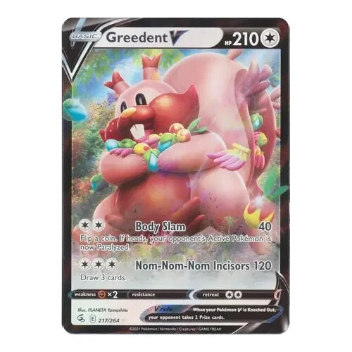 Greedent V 217/264 Holo Rare Fusion Strike Pokemon Cards TCG Near Mint NM