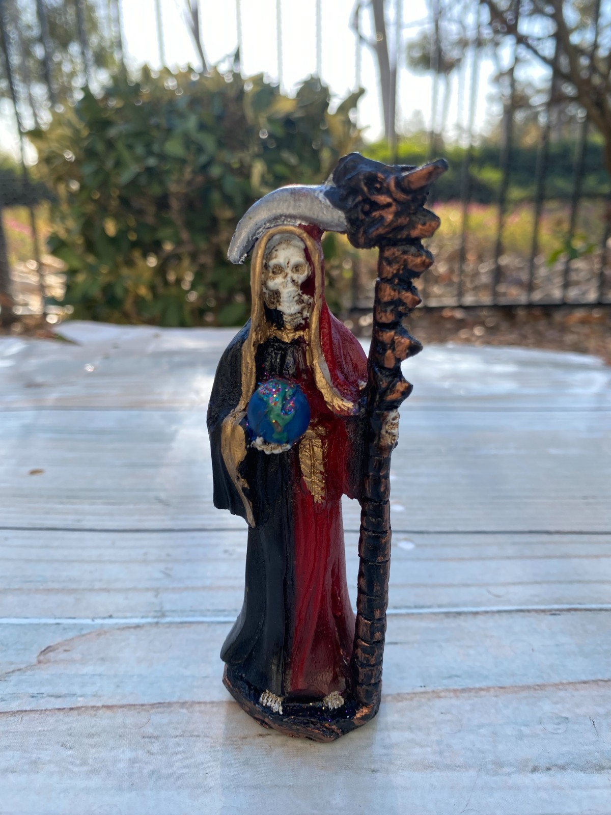 Santa Muerte Color Black and Red Size 5″ Holy Death Blessed / Grim Reaper