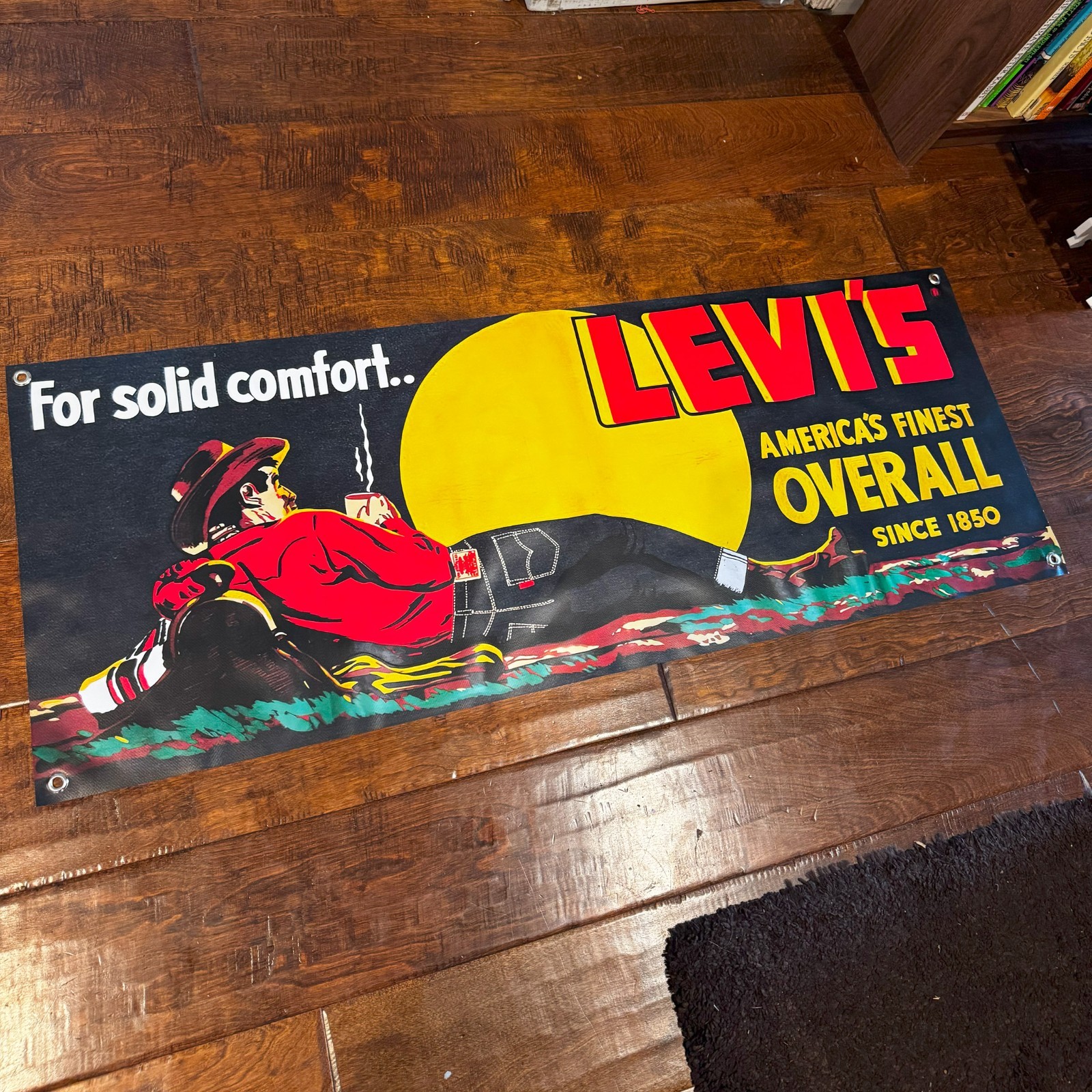 Levi’s “For Solid Comfort” Banner 4FT – Vintage Style 1930s Cowboy Ad Sign
