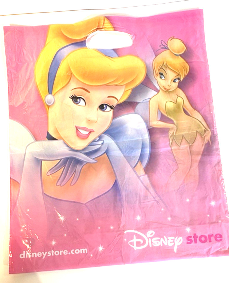 Disney Store Large Plastic Bag Cinderella Tinker Bell 16.5 x 14in
