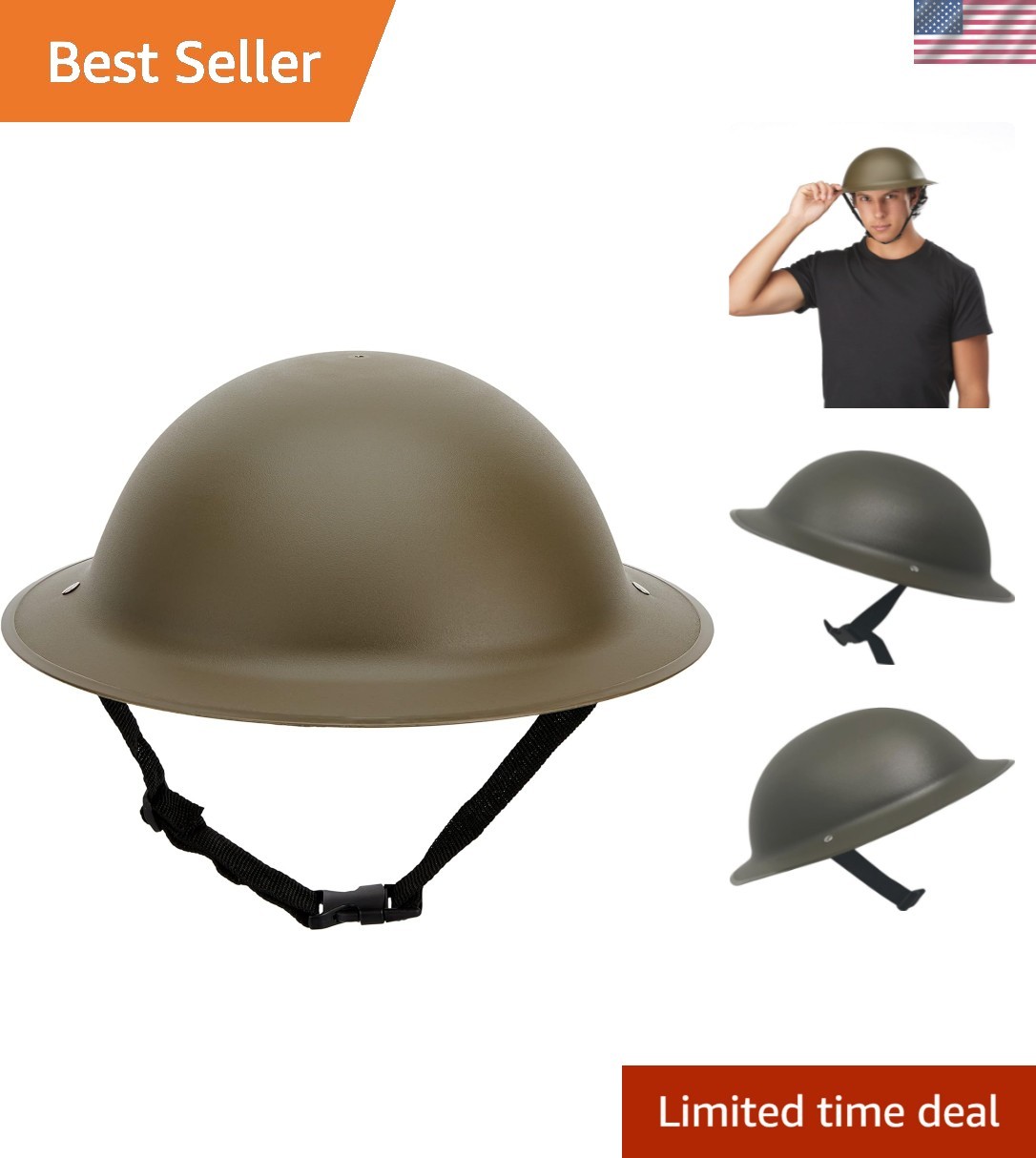 Comfortable Adult WW2 Militaria Helmet – Olive Green Vintage Design, Adjustable