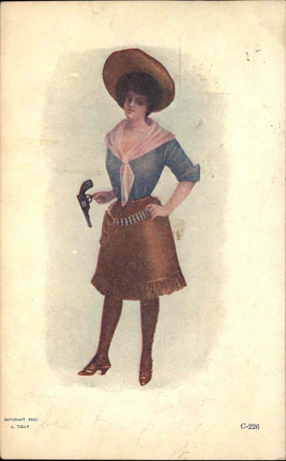 Cowgirl with Six Shooter Gun Old West Gender Roles c1910 Vintage Postcard