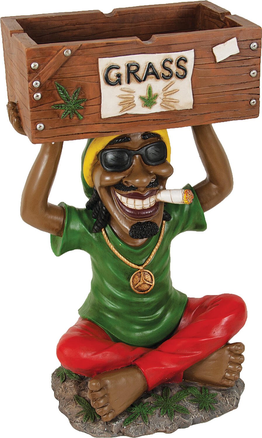 18″ Rasta Jamaican Man Holding Open Storage Box Polyresin Ashtray Decoration