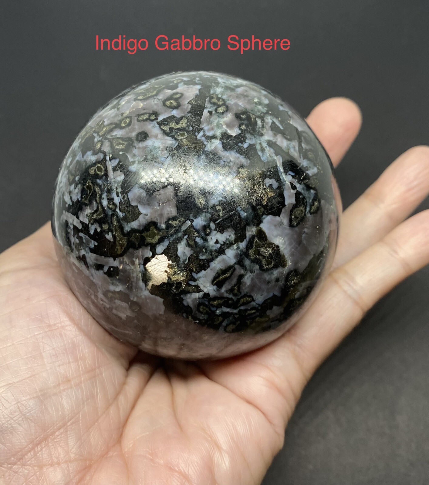 Indigo Gabbro (Mystic Merlinite) Sphere From Madagascar 1.45lbs 75mm