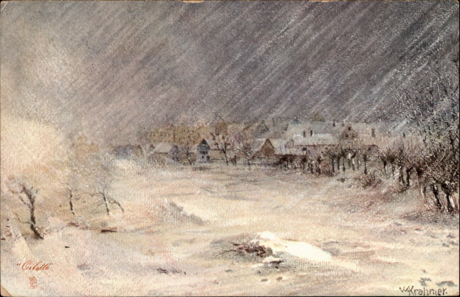 Tuck oilette winter landscapes artist Krahmer c1910 unposted vtg postcard z738