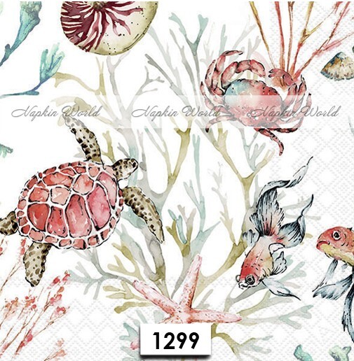 (1299) TWO Paper LUNCHEON Decoupage Art Craft Napkins – Ocean Life Sea Turtle