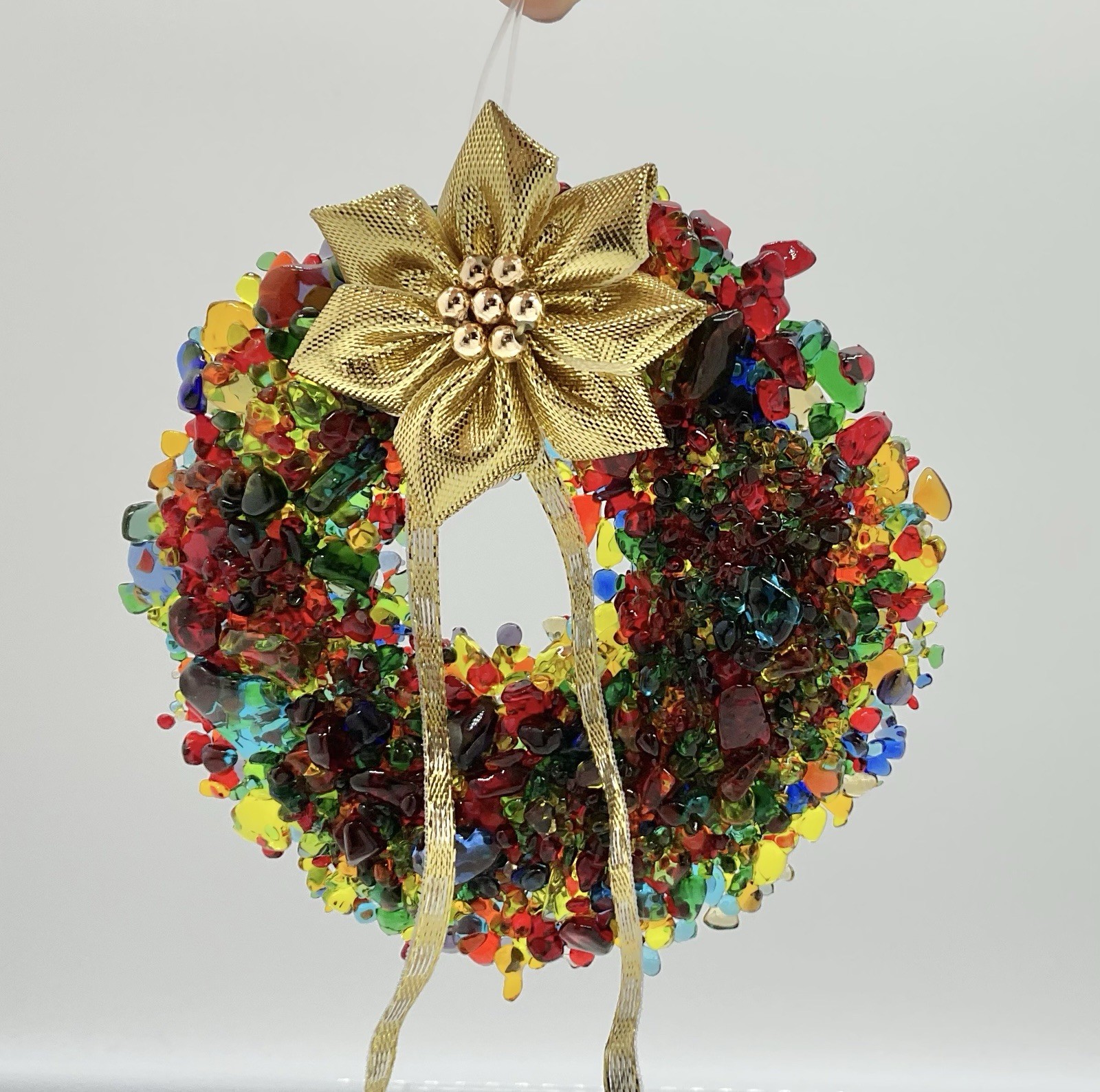 Fused Glass Beads Christmas Wreath Hanging Ornament Handmade Sun Catcher