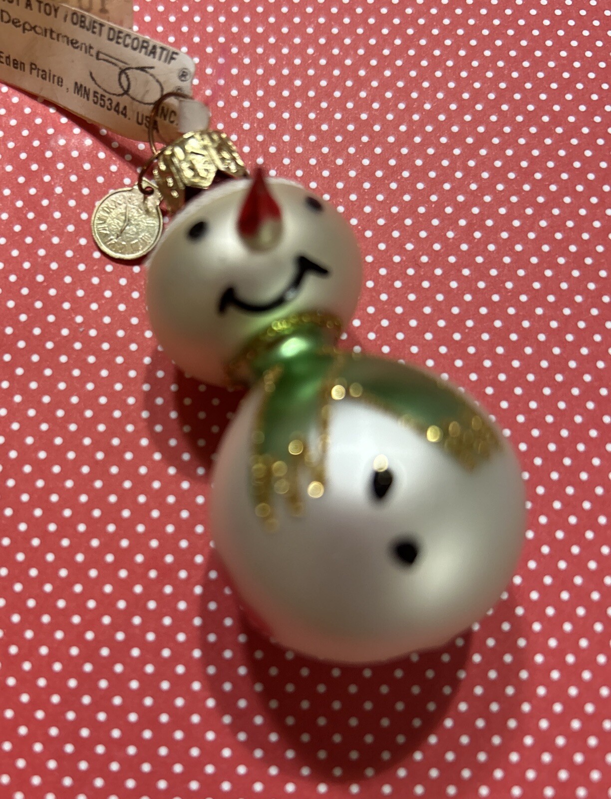 Vintage Dept 56 Miniature (2″) Snowman Christmas Tree Ornament Made in Poland