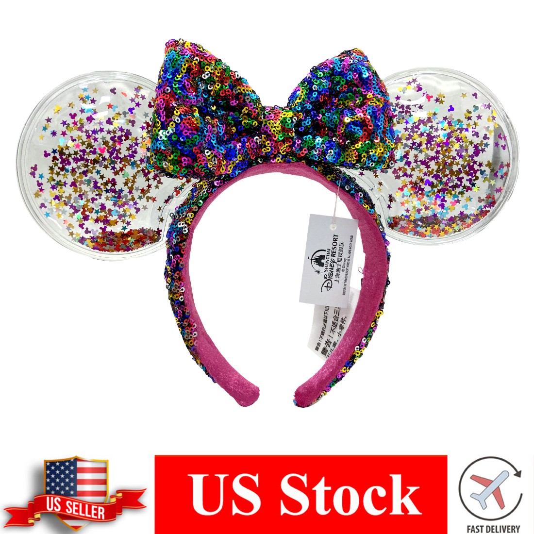 Disney’s Sequin Rainbow Edition Minnie Ears Confetti Star Sparkle Headband US