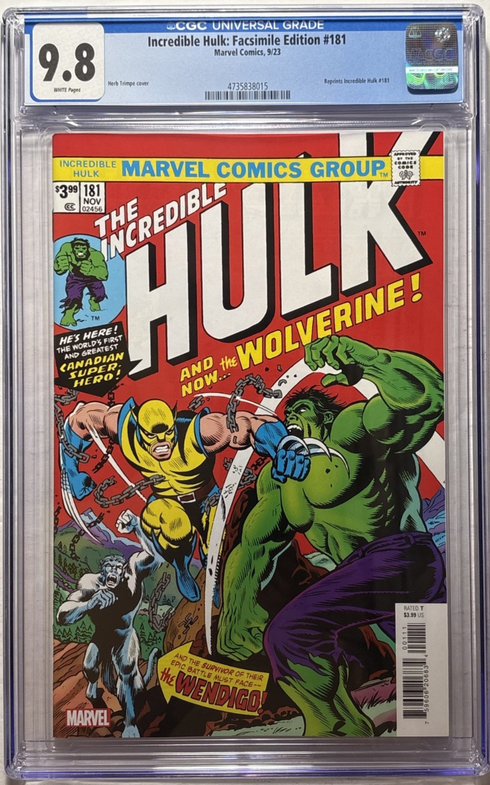 INCREDIBLE HULK #181 CGC 9.8 🔥Facsimile Edition September 2023🔥Marvel Comic