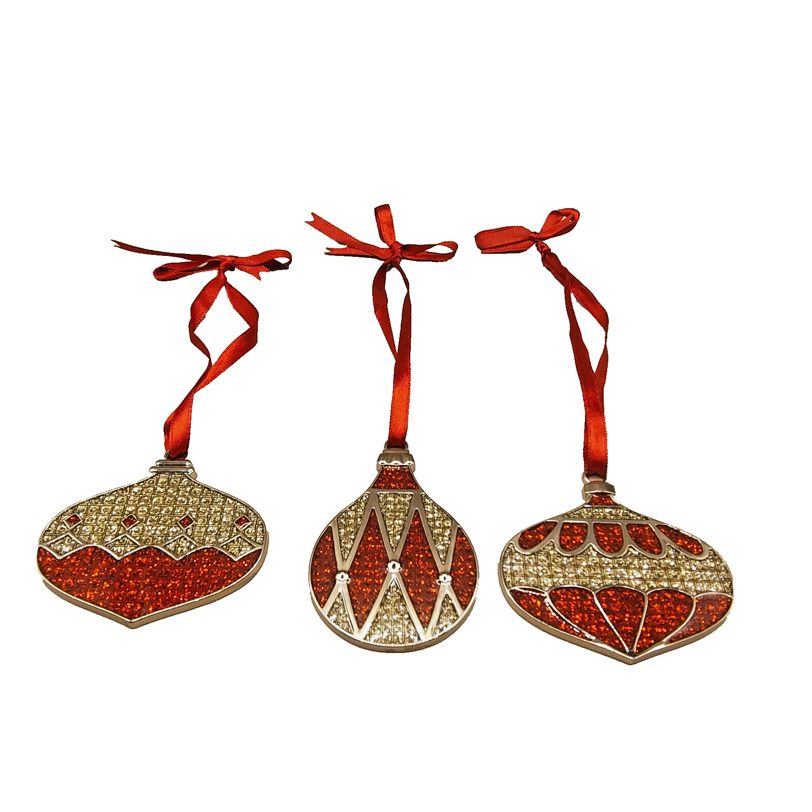 Towle Christmas Ornament Set of 3 Silver Tone Crystal Holiday Wishes Traditional