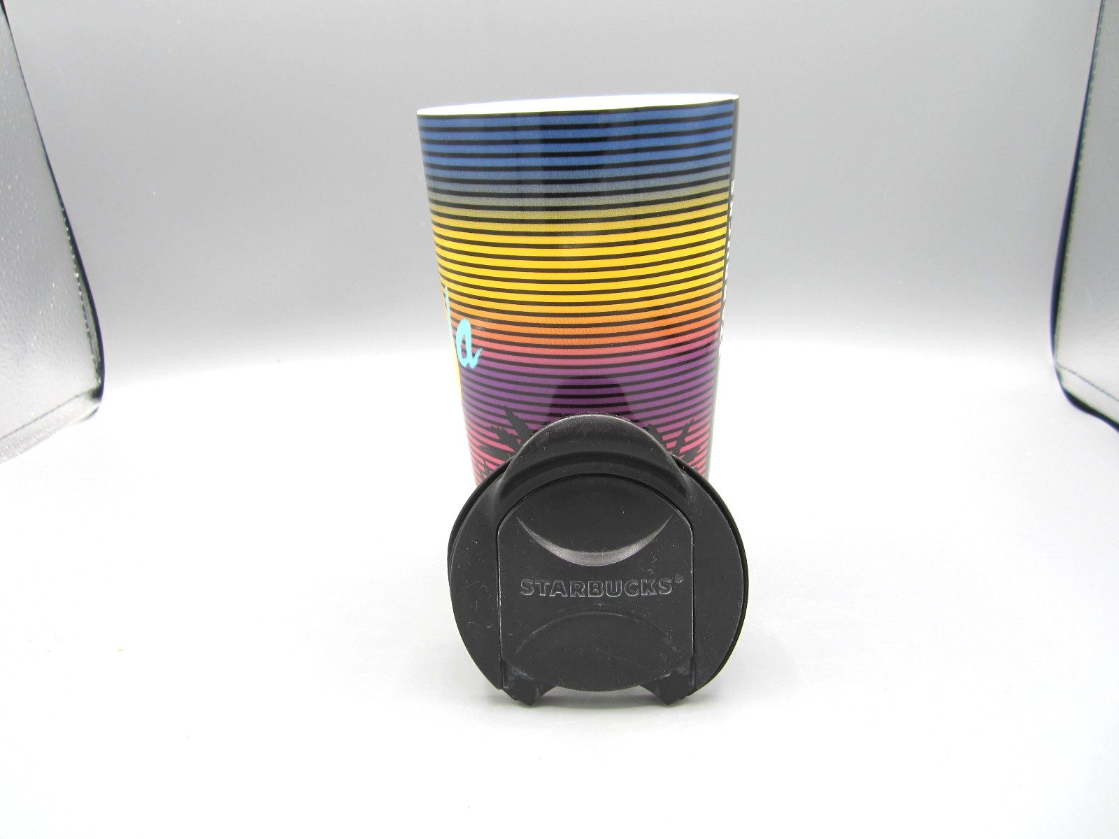 Starbucks Florida Multi-color Stripe Travel Coffee Tea Mug with Lid 12 oz (91)