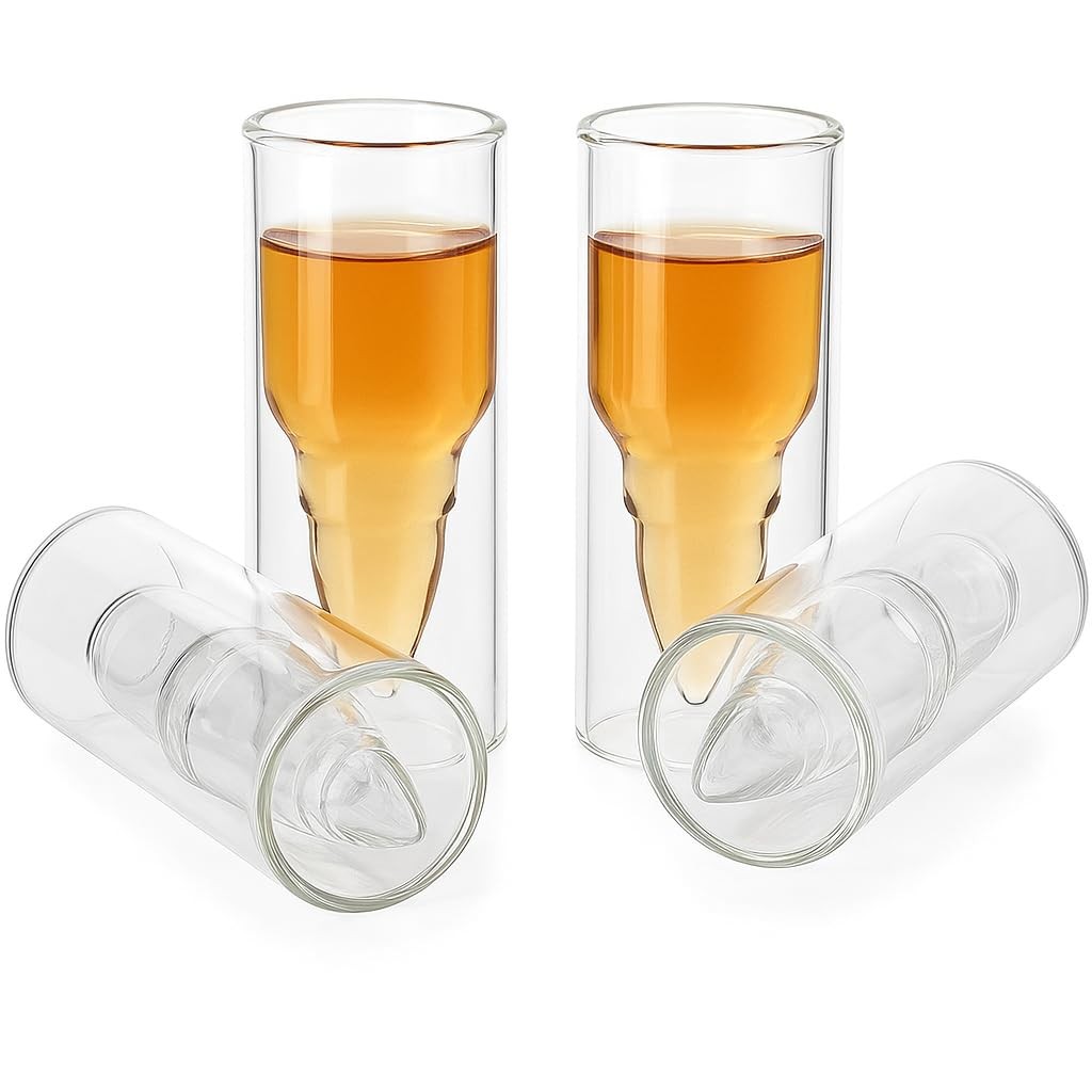 The Wine Savant 50 Caliber Bullet Shaped 3.5 oz 4 Count (Pack of 1), Clear