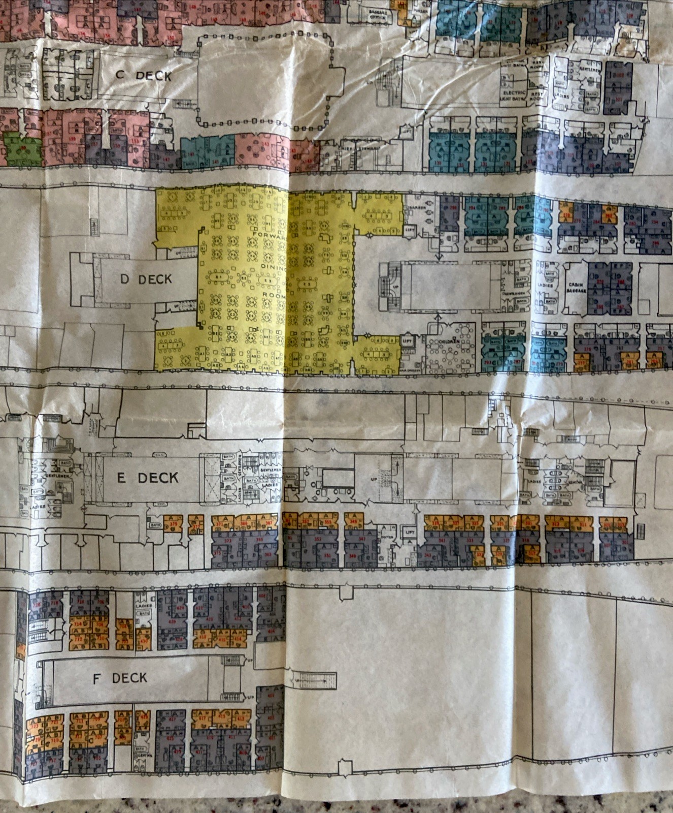 Antique Large 36”x48” Deck Plan SS Columbus Ocean Liner Steamship Diagram RARE