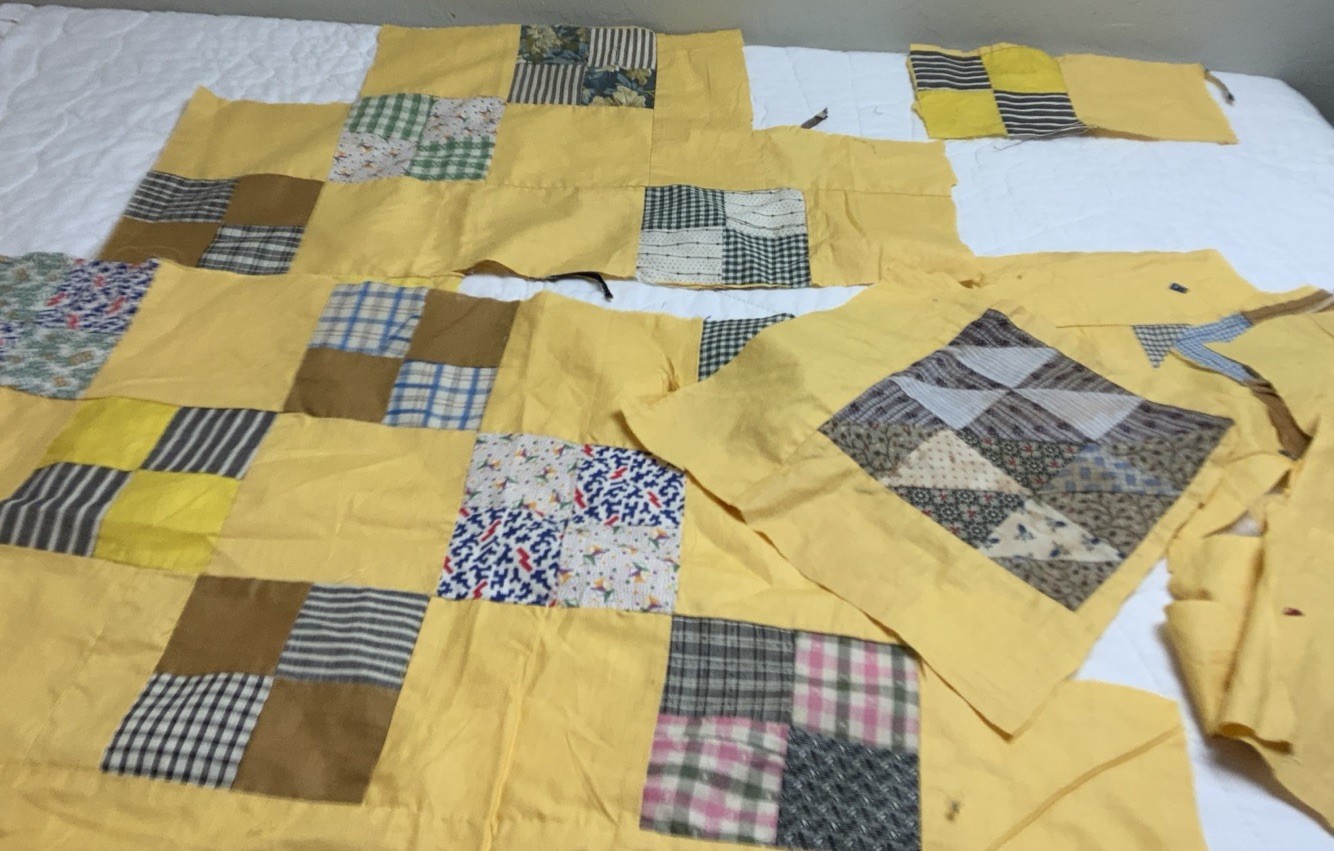 Antique Patchwork Quilt Top Pieces, Scraps, Multi Color, Four Patch, Nine Patch