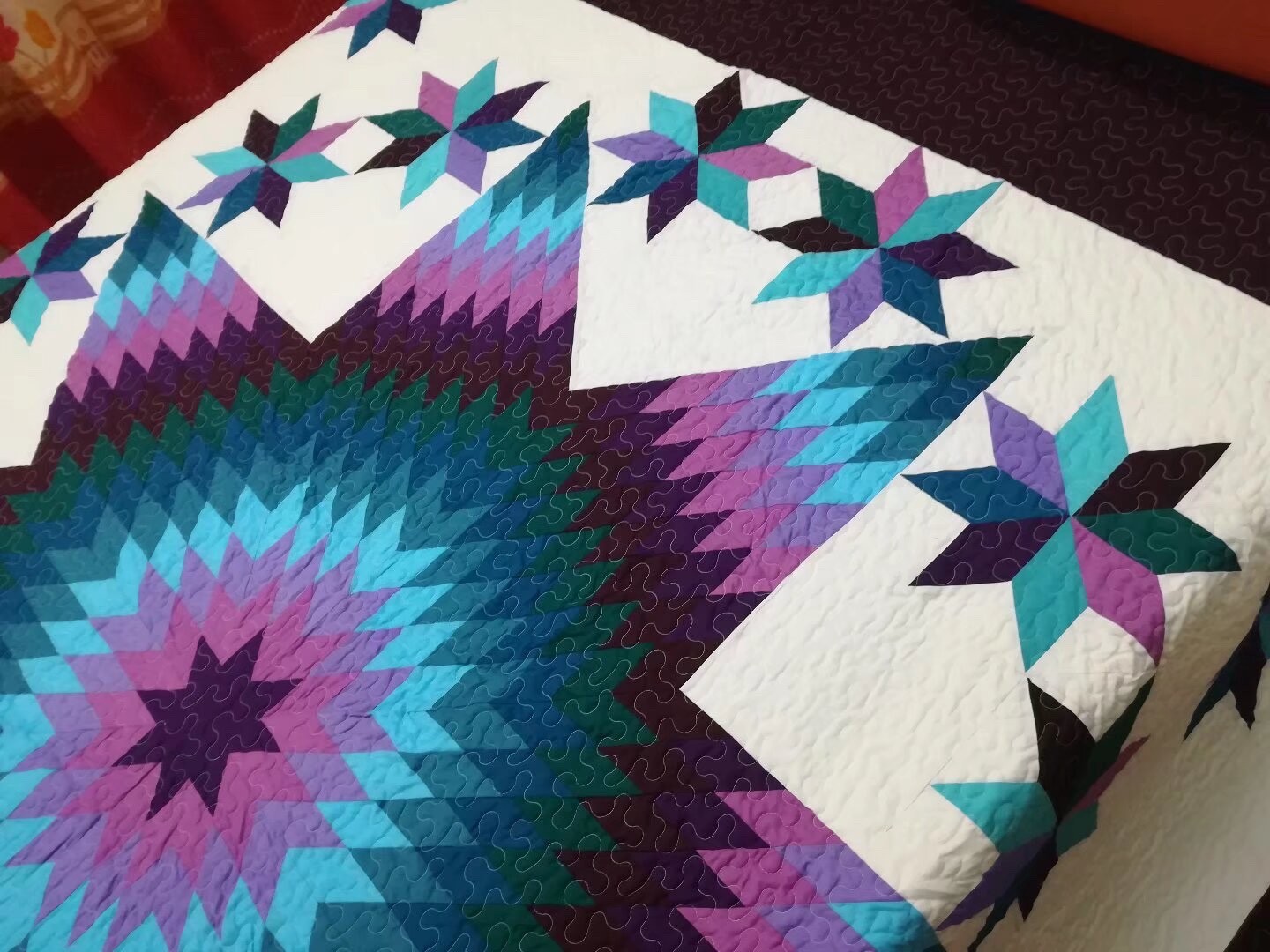 King Size Machine Pieced And quilted Patchwork Quilt#168A