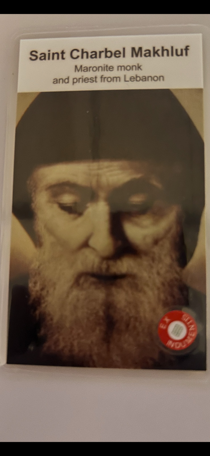 St. Charbel Makhluf 3rd Class Relic Card Maronite Monk /Priest Lebanon