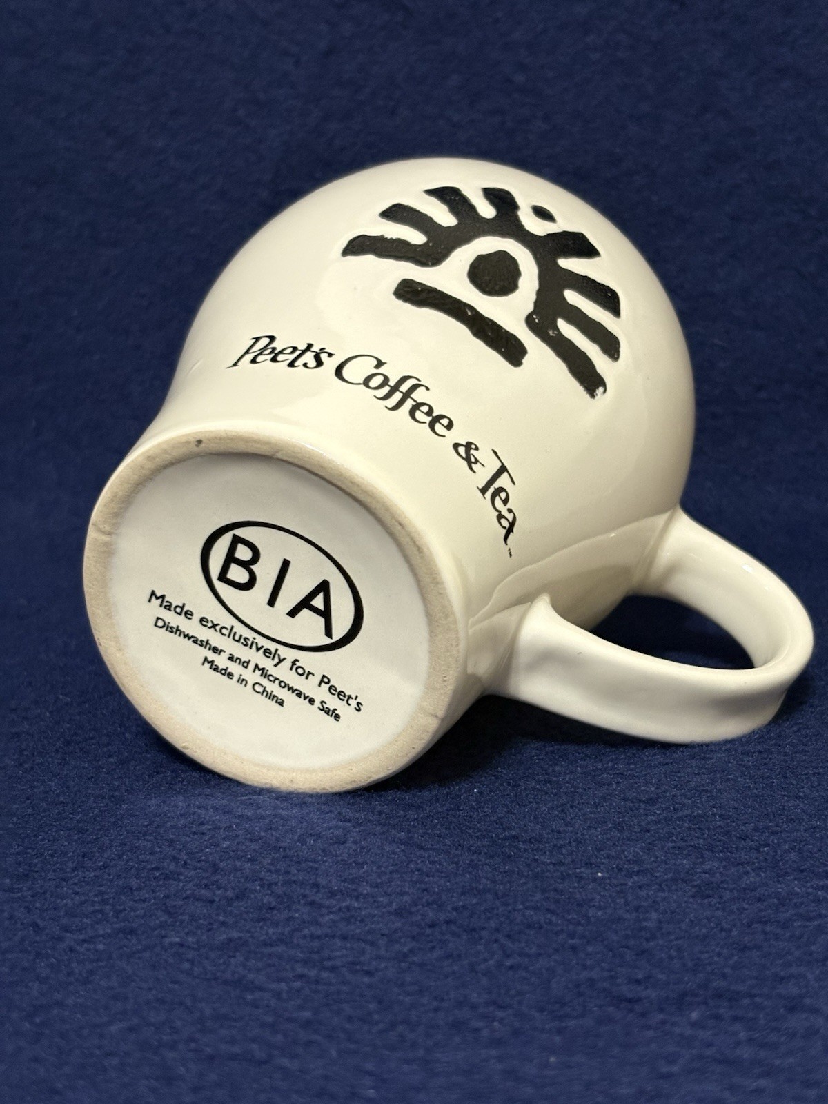 Peet’s Coffee & Tea Mug Tribal Rising Sun Black Graphic Off White Ceramic By BIA