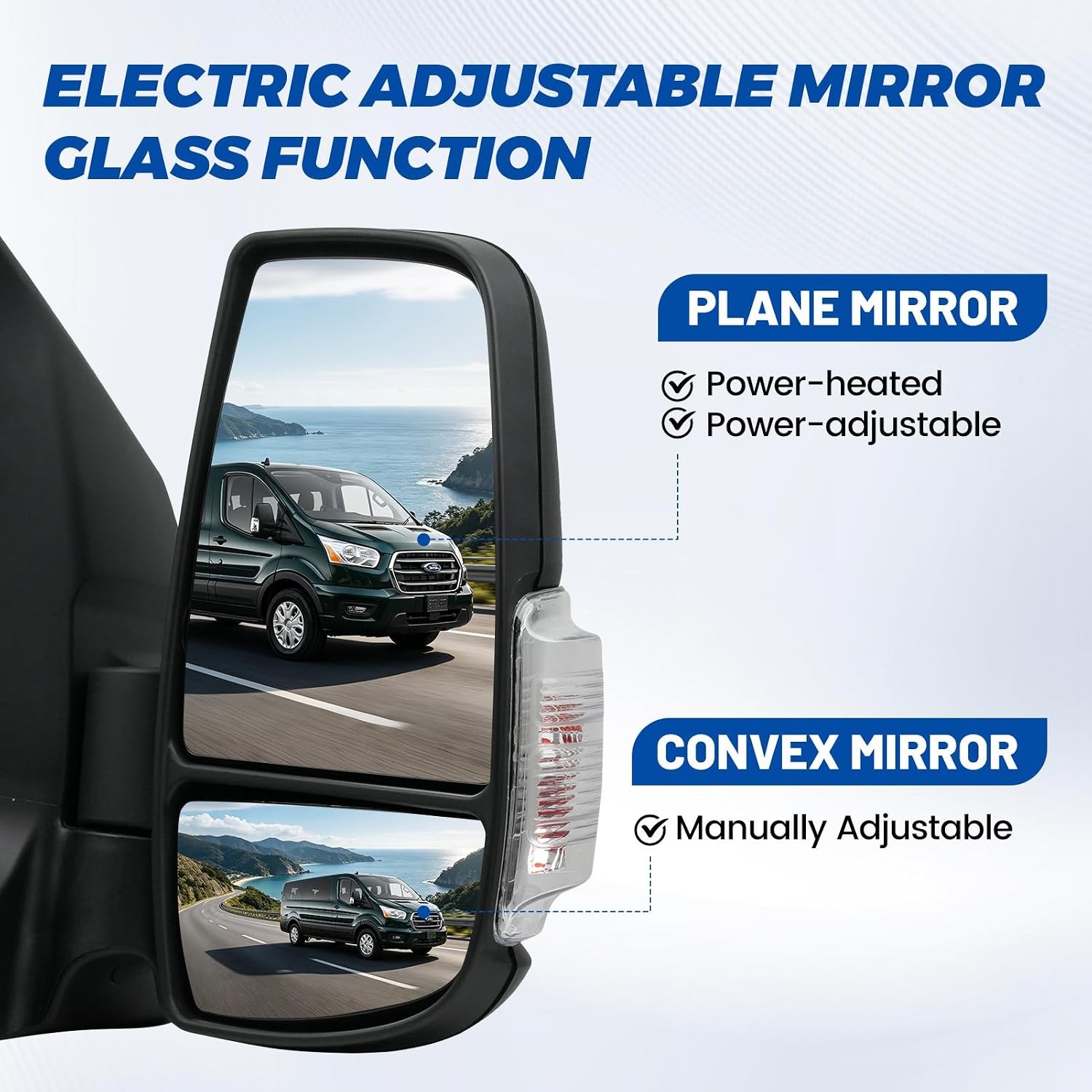Passenger Side Mirror Compatible with 2015-2025 Ford Transit 150 250 350 350 Hd,