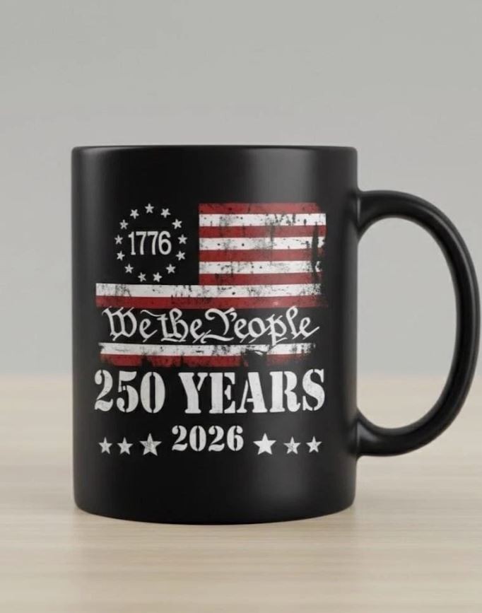 We The People 250 Years Mug, 1776–2026 Patriotic Black Coffee Mug
