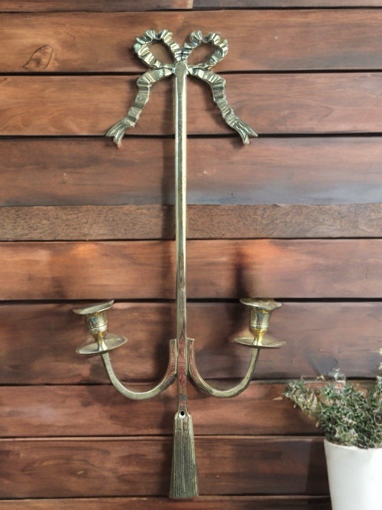 Vintage Brass Ribbon Double Armed Wall Sconce India