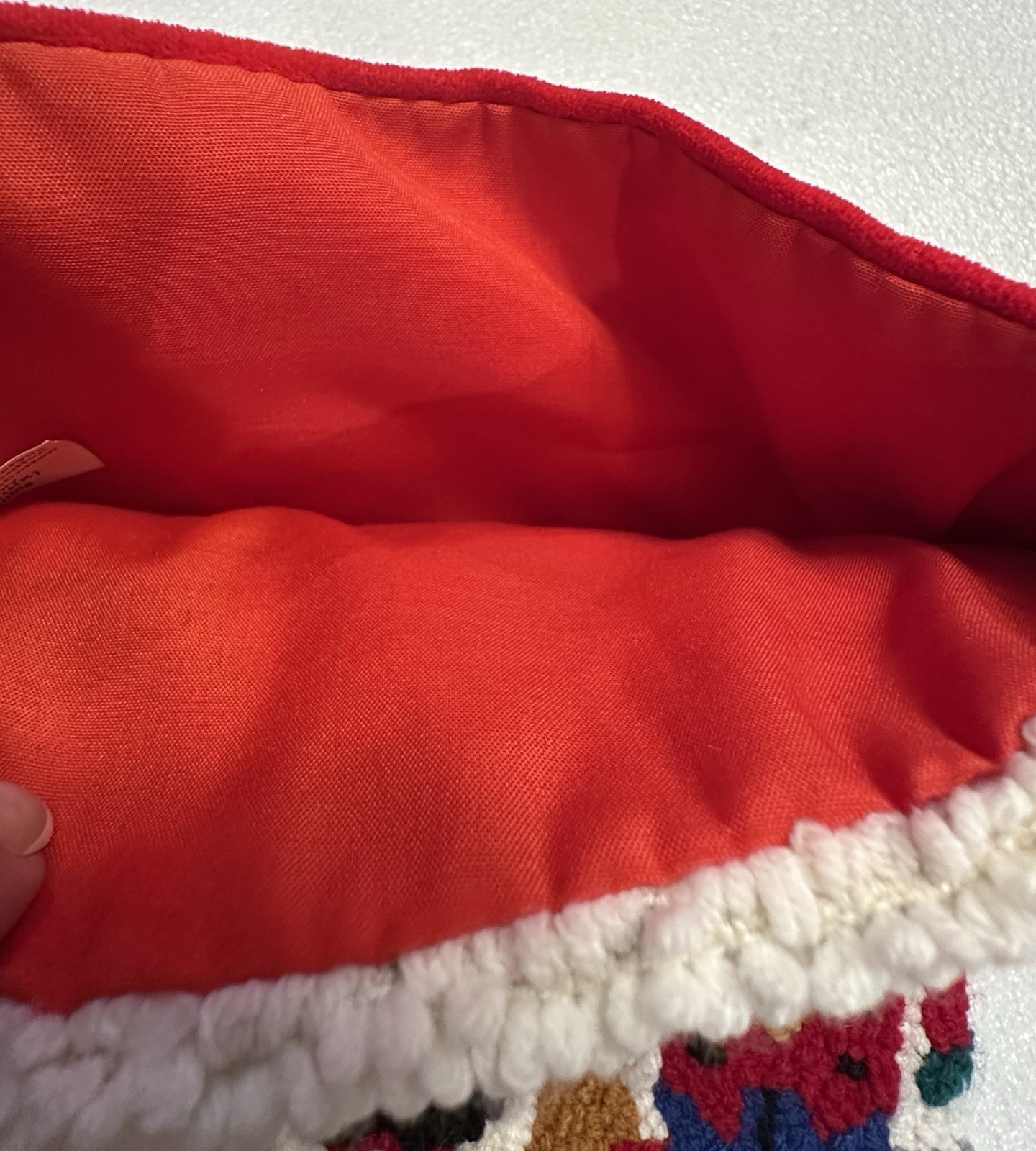 Vtg Latch Hook Loop Christmas Stocking Nutcrackers Toy Soldiers Red Velvet Back