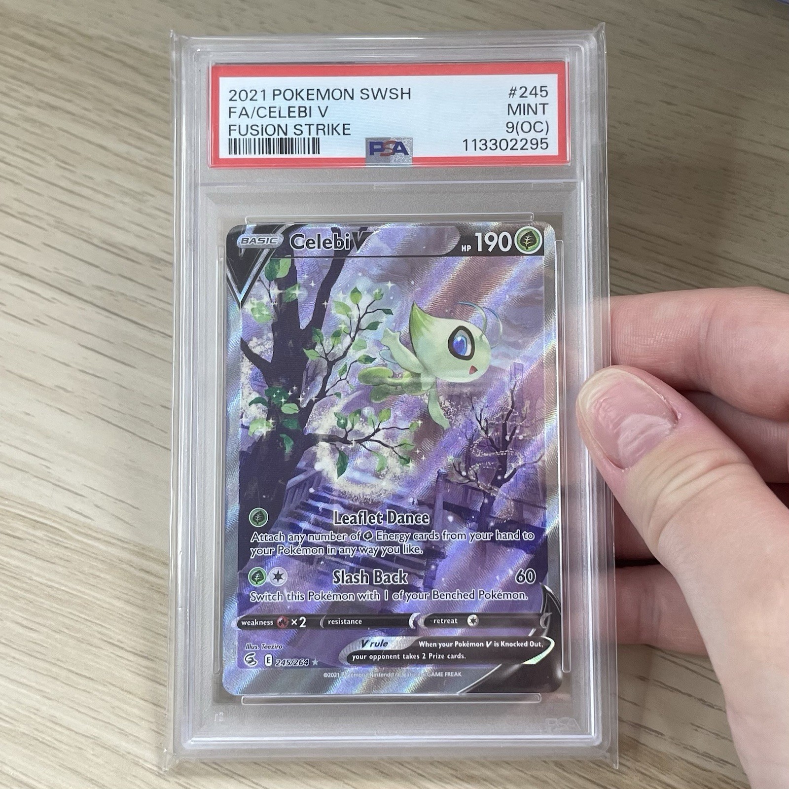 PSA 9 MINT Celebi V 245/264 Alternate Art SWSH08 Fusion Strike OC Error Card