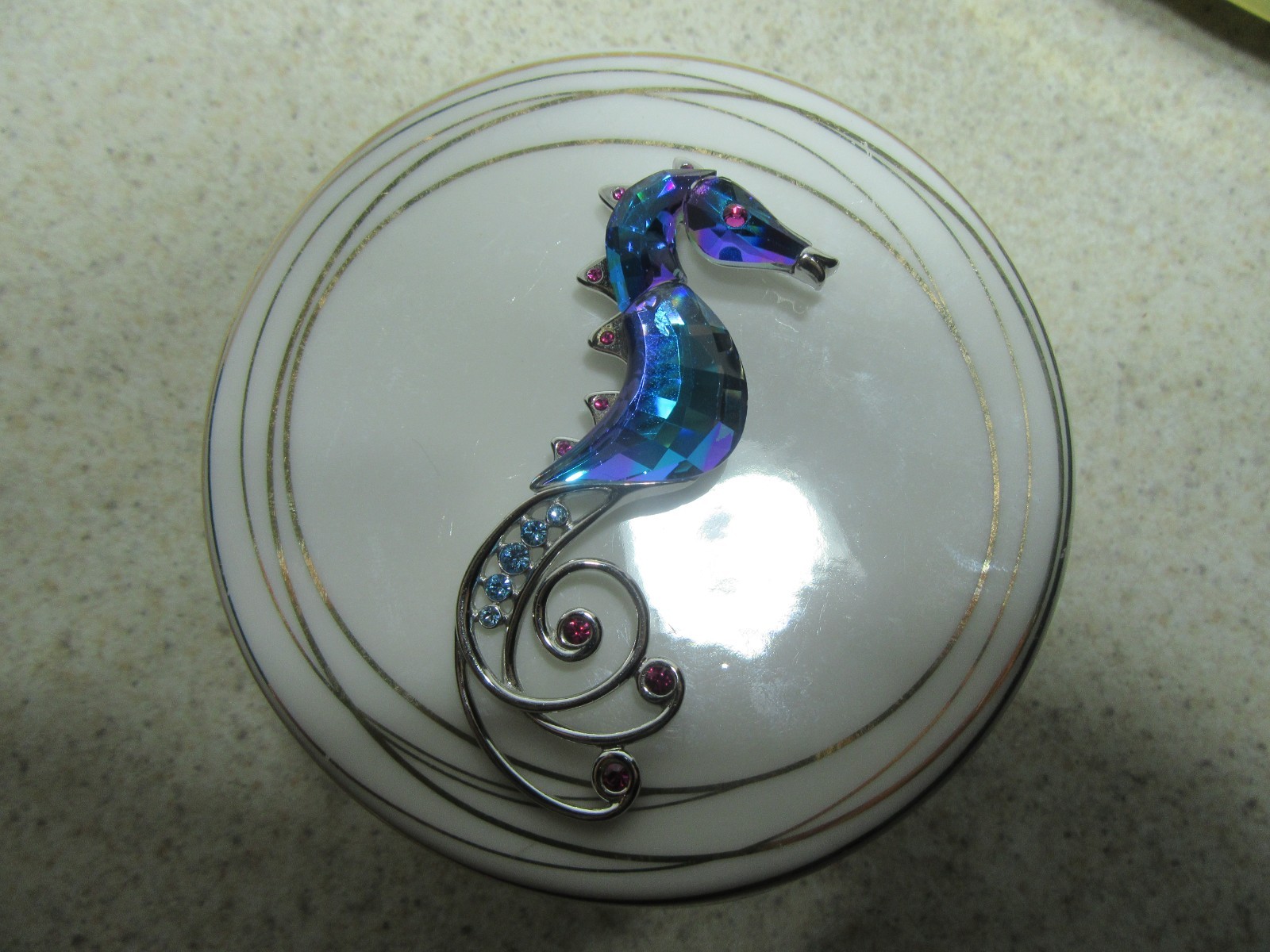 Swarovski Swan Signed Silver Tone Multi-Color Crystal Seahorse Brooch Pin