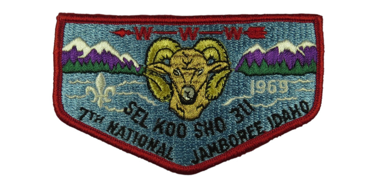 Sel Koo Sho Lodge 311 Idaho Pan Handle ID S5 1969 Jamboree Flap RED Bdr (PK832)