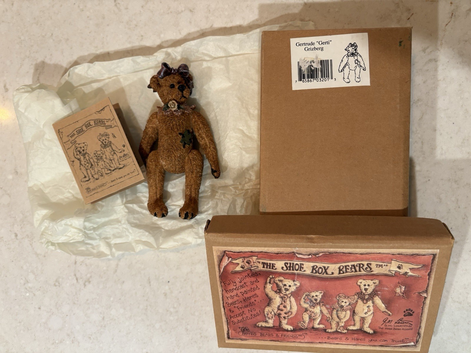 Vintage The Shoe Box Bears Gertrude “Gerti” Grizberg Boyds Bears & Friends 5″H