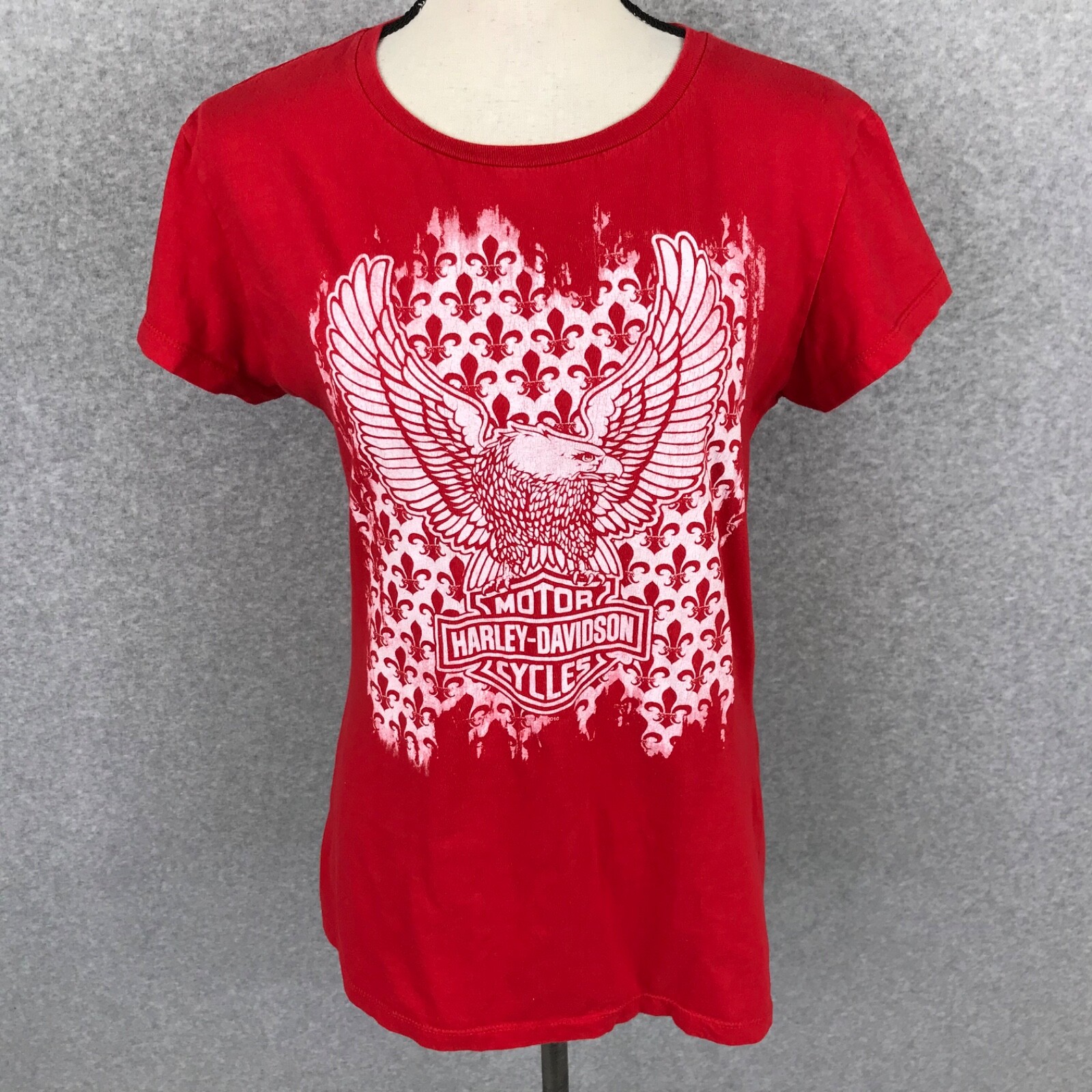 Harley Davidson Womens Red Tee Shirt Top Size 2XL Eagle Short Sleeve 37″ Chest