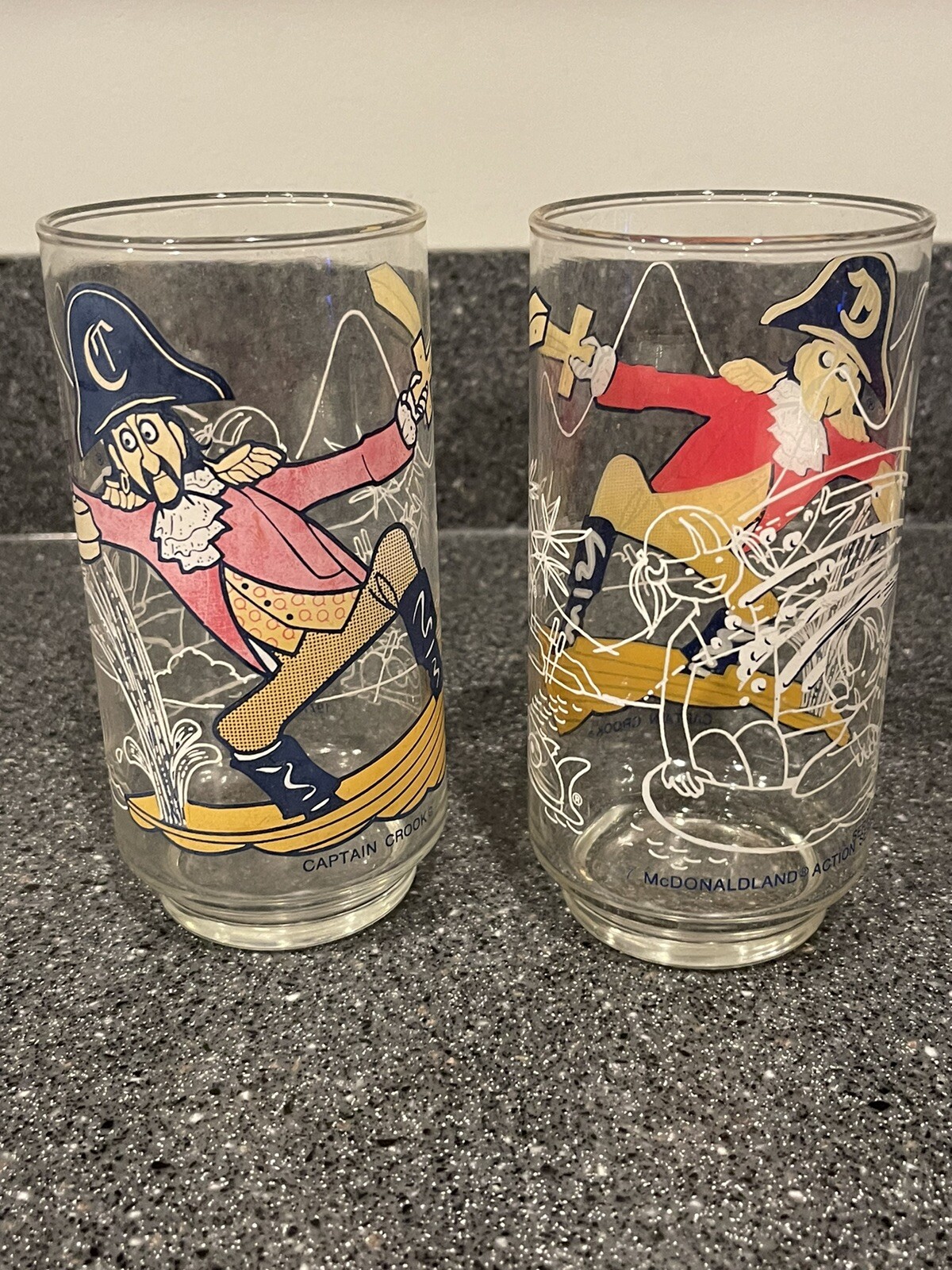 2 Vintage 1977 McDonald’s Captain Crook Glass McDonaldland Action Series