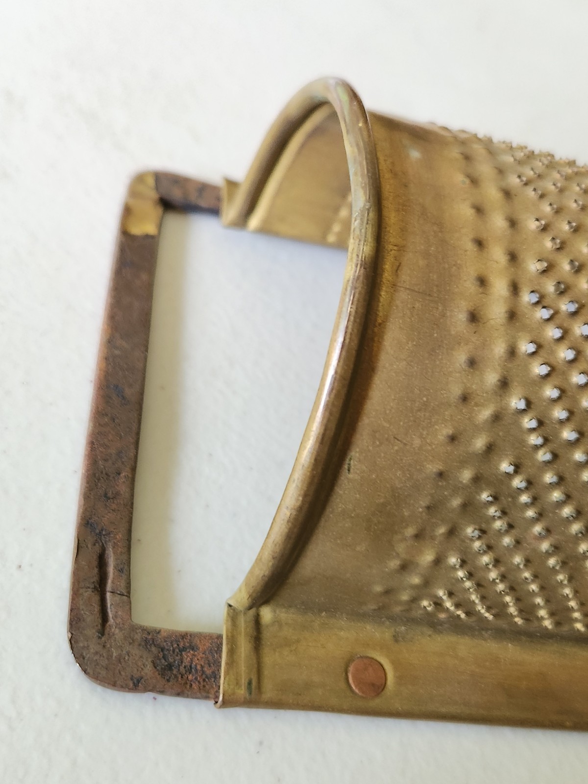 Large Primitive Punched BRASS Half Round CHEESE Vegetable GRATER Fruit ZESTER