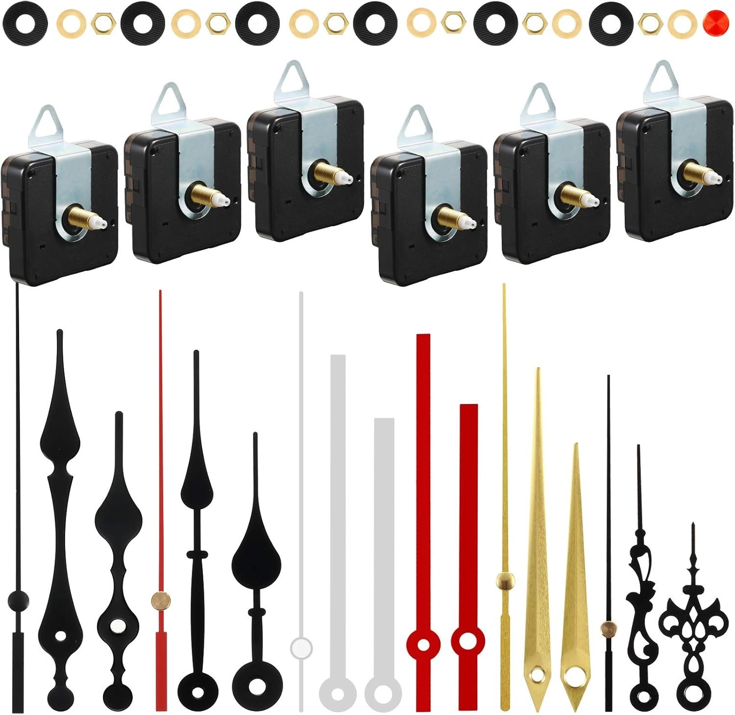 Battery-Operated Clock Movement Replacement Kit, 20mm Shaft, 6 Hands Included