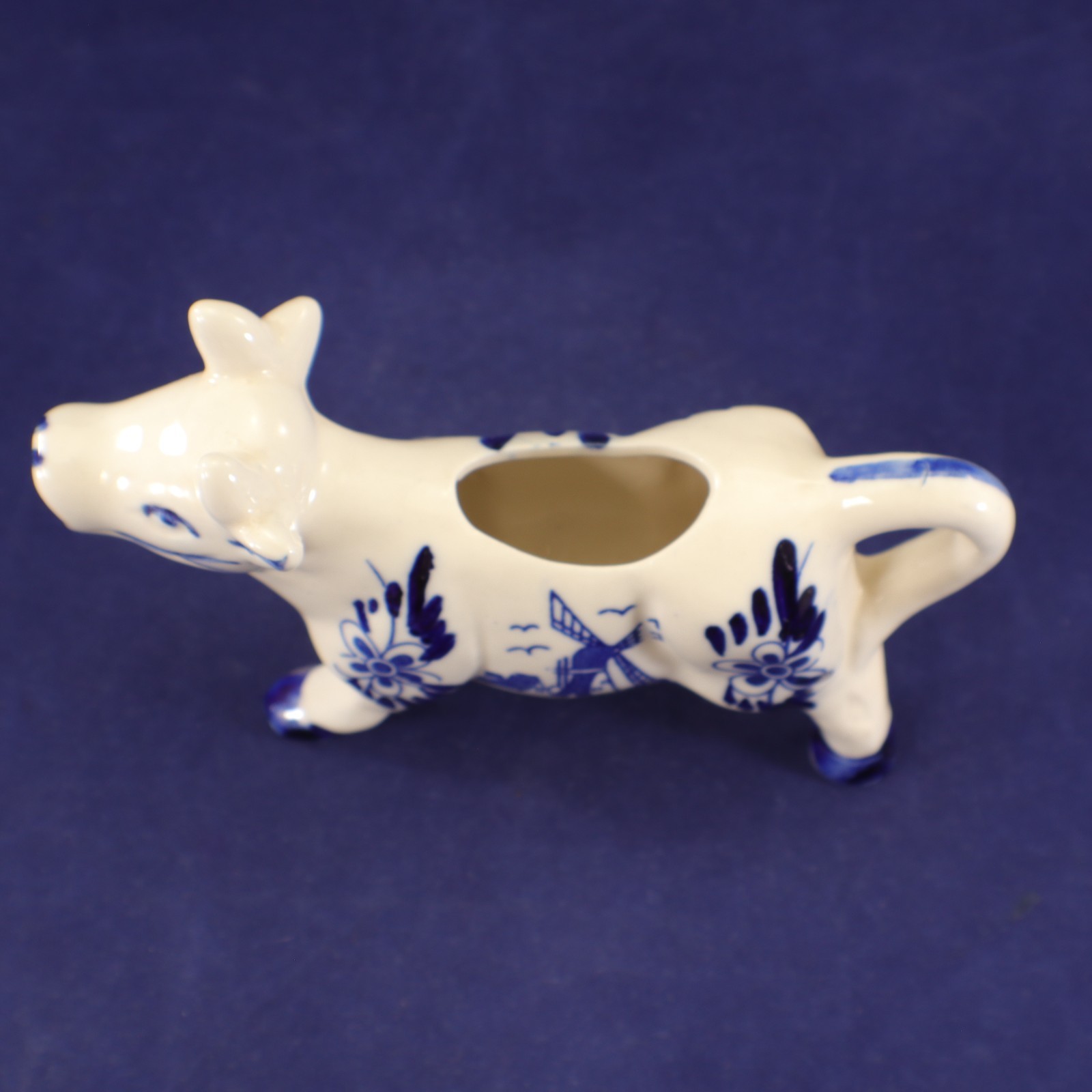 Delft Blue CREAMER COW Shape Small 3-oz Blue Hand Painted Holland Whimsical Vtg