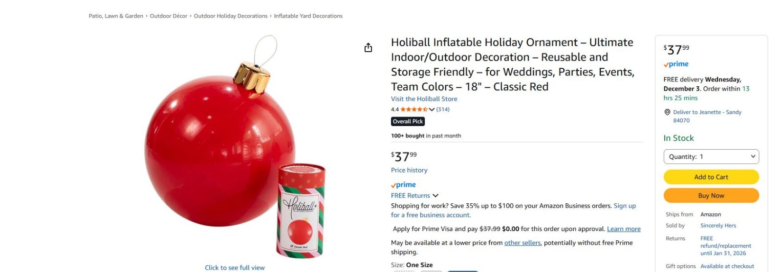 TWO Holiballs Large Inflatable Ornaments 18″ Large – FREE SHIPPING