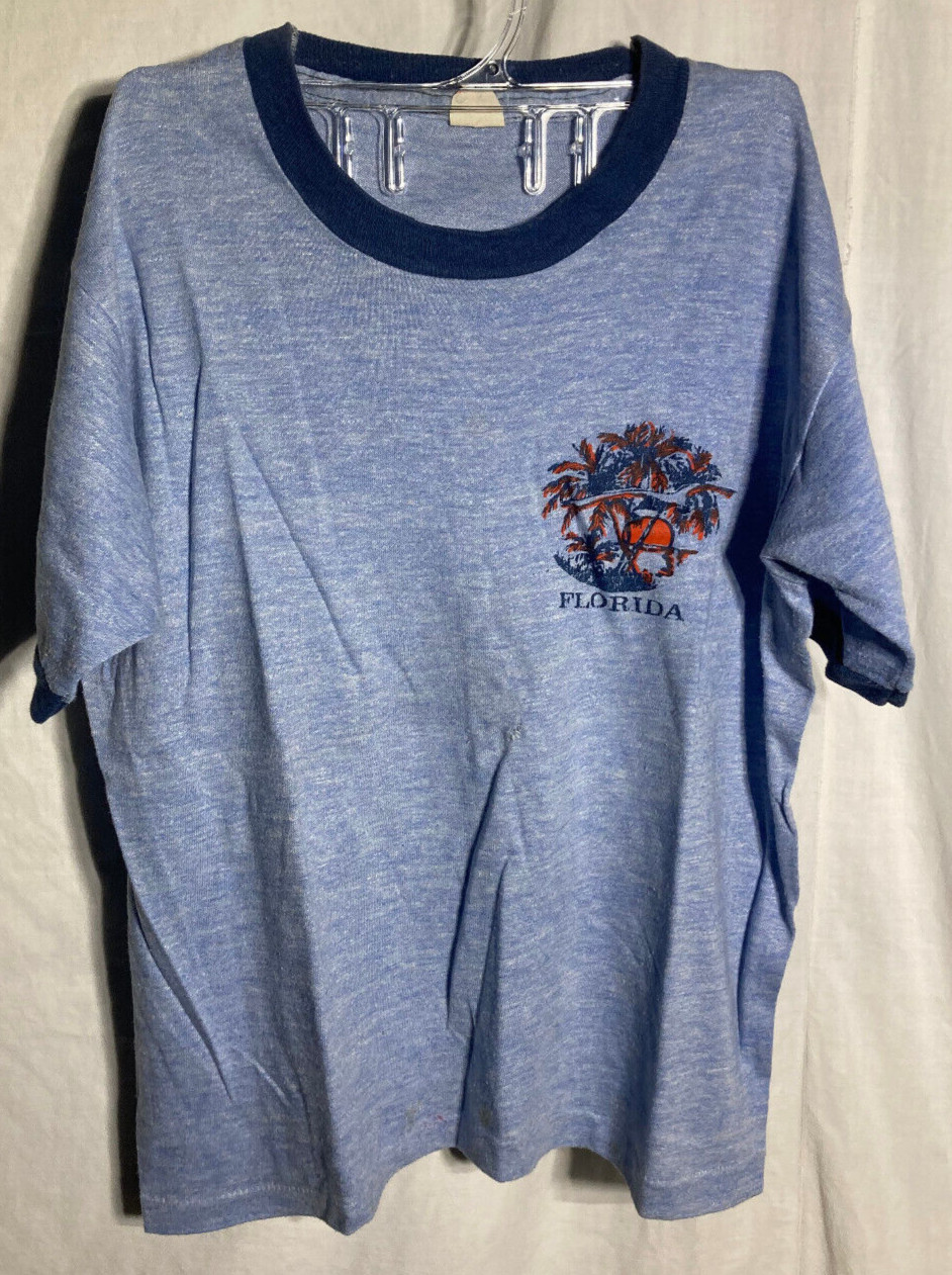 Vntg Florida Souvenir Cotton T-Shirt Blue Unisex Child Youth 10/12. USA