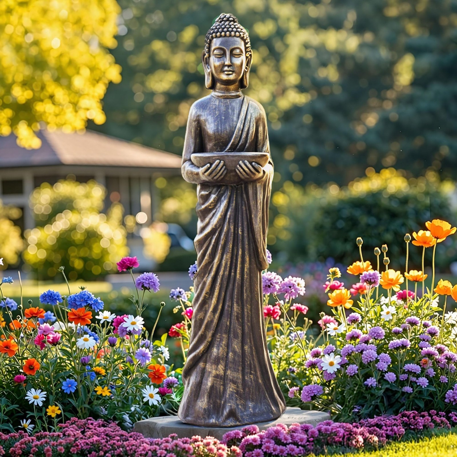 42″ Extra-Large Buddha Statue – Zen Meditative Outdoor Sculpture for Garden, Pat