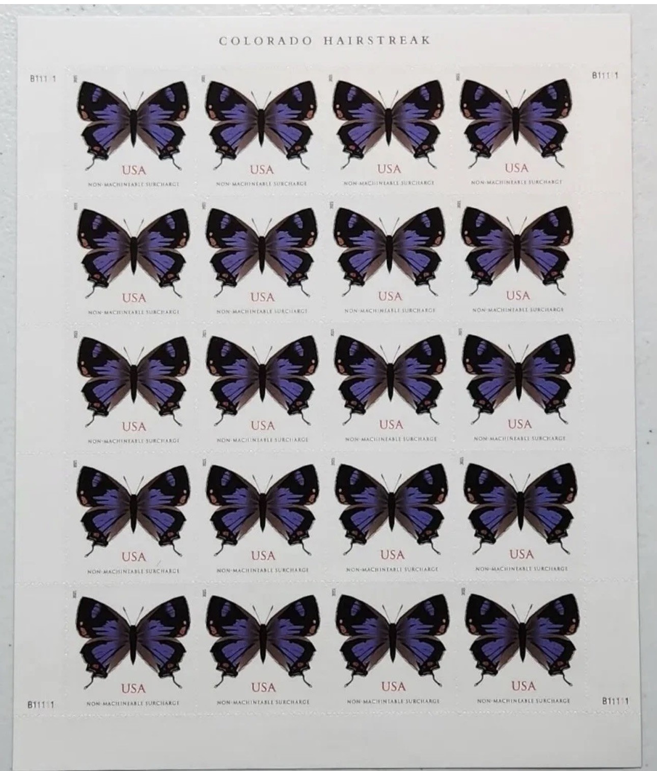 Forever Stamps 20. NON MACHINEABLE Butterfly Colorado Hairstreak
