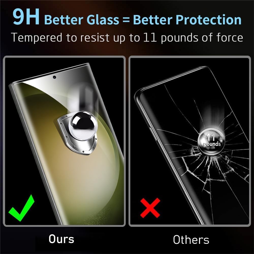 3 Pack Galaxy S23 Ultra Screen Protectors HD Clear Tempered Glass 3D Curved Scra