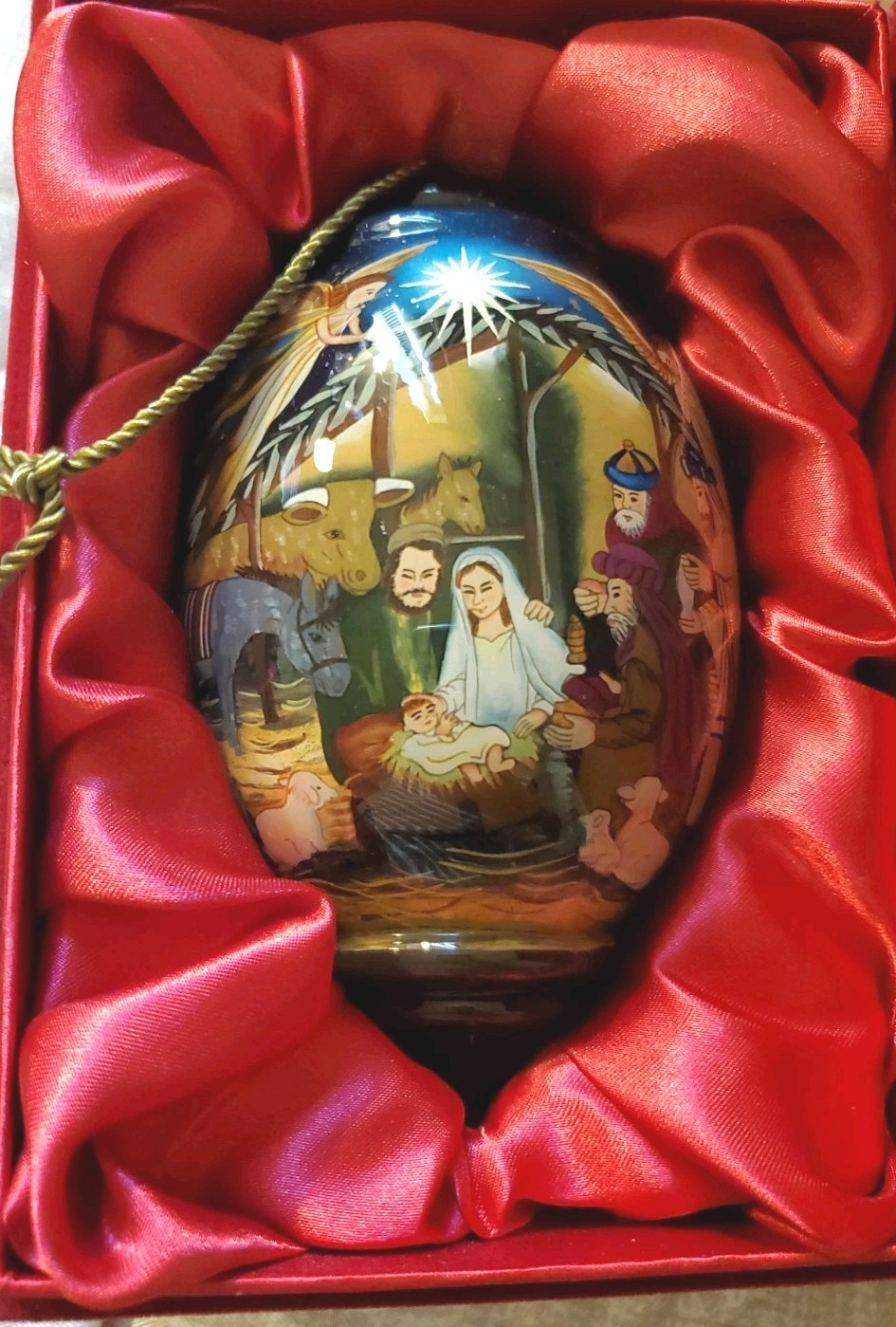 Museum Of The Bible Inside Painted Hand Blown Glass Nativity Ornament Unique