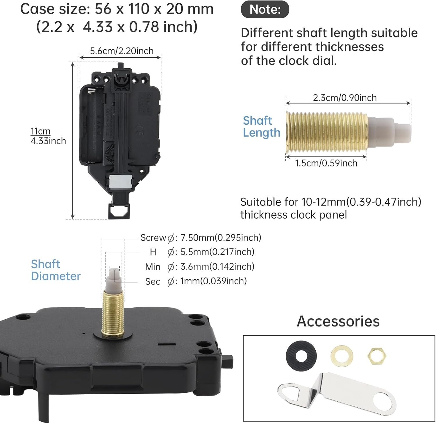 Versatile Quartz Pendulum Clock Movement with Clock Hands & Metal Hook Included