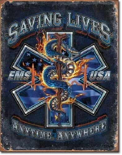 EMS USA Saving Lives Anytime Anywhere Metal Tin Sign 12 1/2″ x 16″