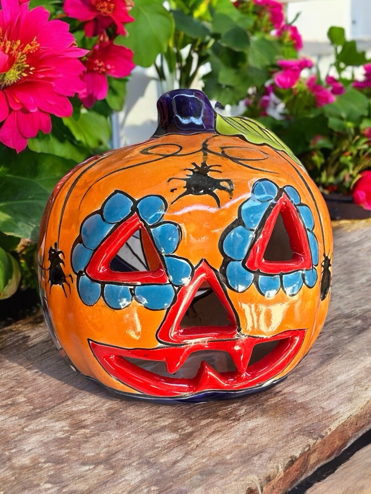 Talavera Mexican Pottery Jack-O’-Lantern – 7.5×5 Inch Hand-Painted Pumpkin Décor