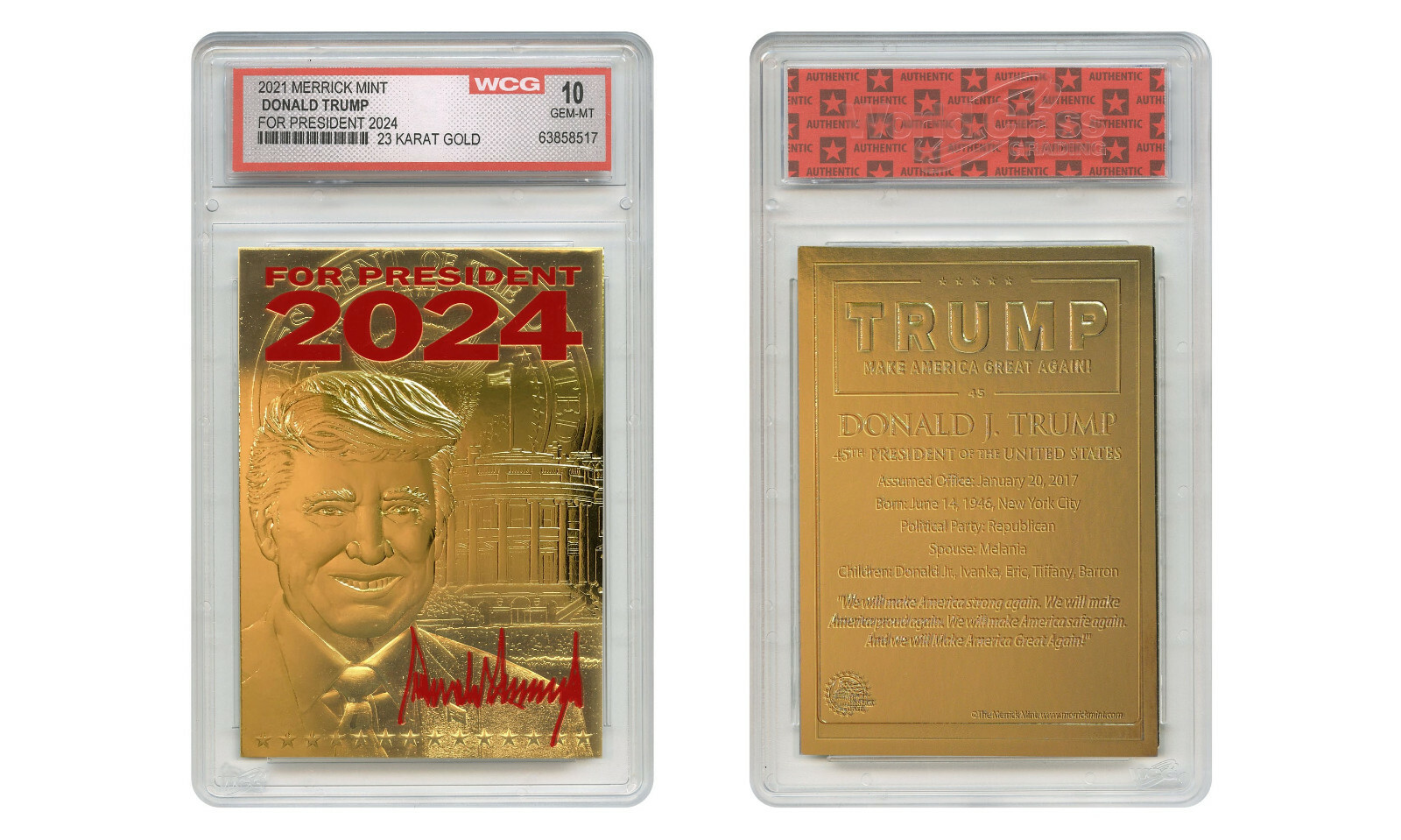DONALD TRUMP 45th President 23K GOLD Sculpted Card Red SIGNATURE ’24 GEM-MINT 10