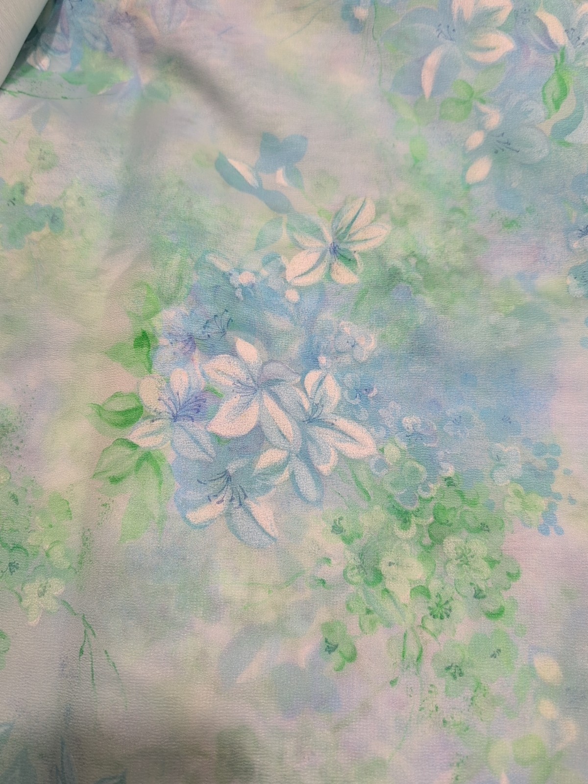 VINTAGE RETRO MCM SHEER Fabric Blue Green White Floral 9yd X 44″ Synthetic Poly