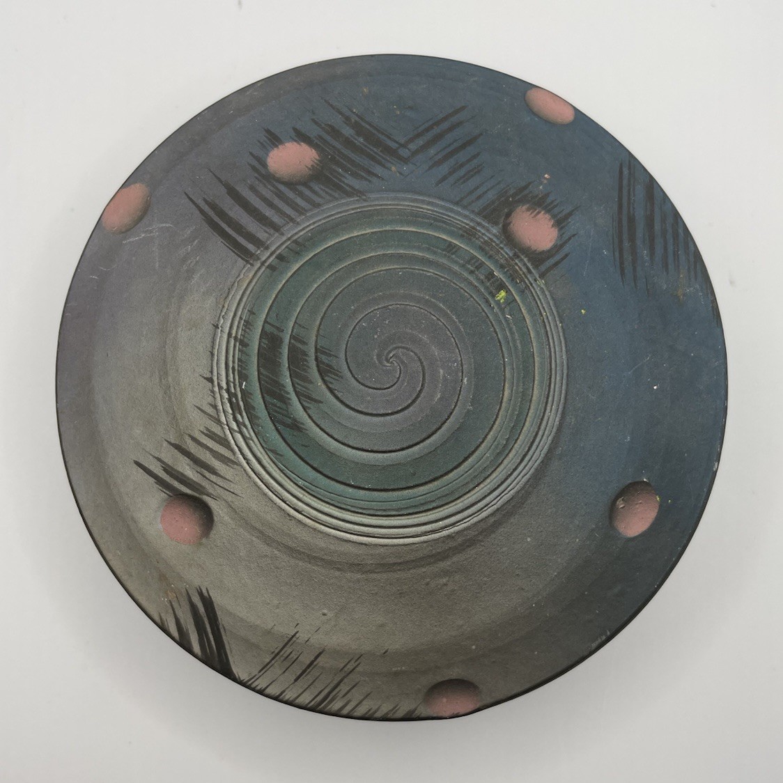Jim Kemp Signed Studio Pottery Postmodern Abstract Round Trinket Box Covered