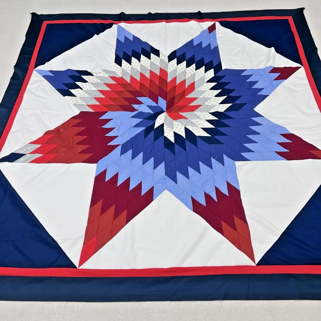 Flying Flag Spiral Lone Star Handmade Cotton Queen Patchwork quilt top/topper