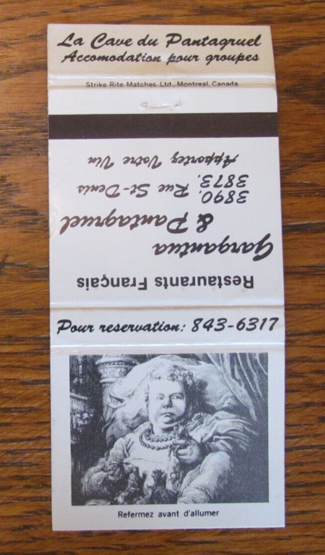 FICTIONAL CHARACTER MATCHBOOK COVER: GARGANTUA & PANTAGRUEL MONTREAL, QUEBEC -B4
