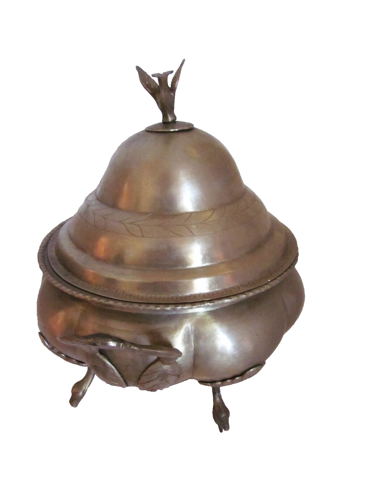 Solid Brass Covered Footed Dish Decorative Crafts Inc. Ladle Cutout Lid Bird